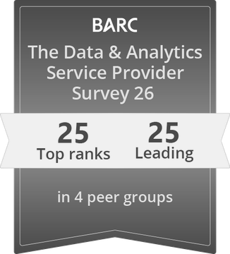 BARC – The Data & Analytics Service Provider Survey 26: 25 Top ranks, 25 Leading in 4 peer groups